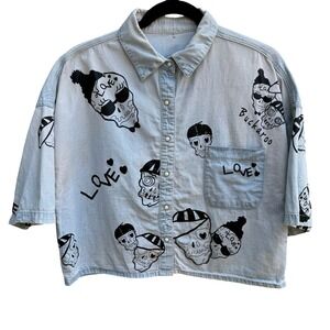 Buckaroo Denim Skull Snap Front‎ Cropped Boxy Skater Streetwear Rockabilly Shirt